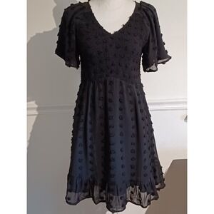 Zattcas Womens Dress Sz Med‎ NWT Black Sheer Lined Flutter Ruffle Short Sleeve